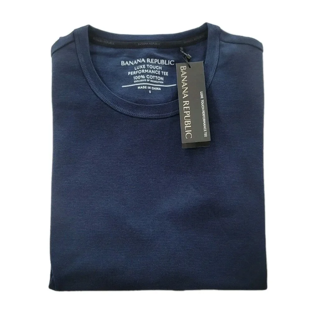 Banana Republic Men's XXL Luxe Touch Performance Tee 100% Cotton Blue Knit NWT